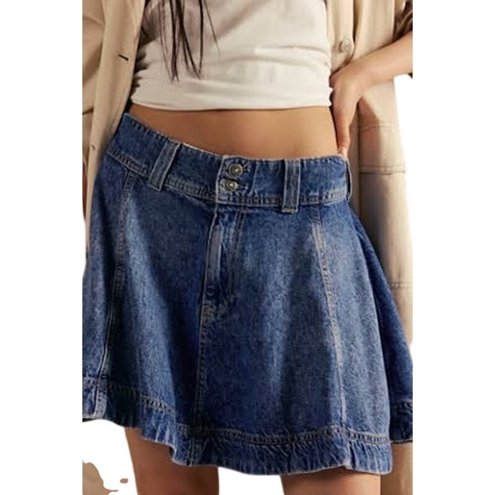 Free People We The Free Wonderland Denim Mini Skirt 27 NWOT A-Line Dark Wash
